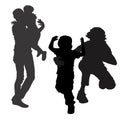 Description: Vector silhouettes of parents with young children. The little girl in her fatherÃ¢â¬â¢s arms is joyful from happiness. Royalty Free Stock Photo